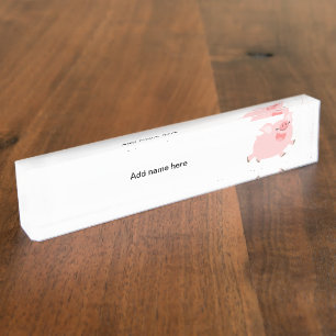 Cute Cheerful Cartoon Pig Desk Nameplate