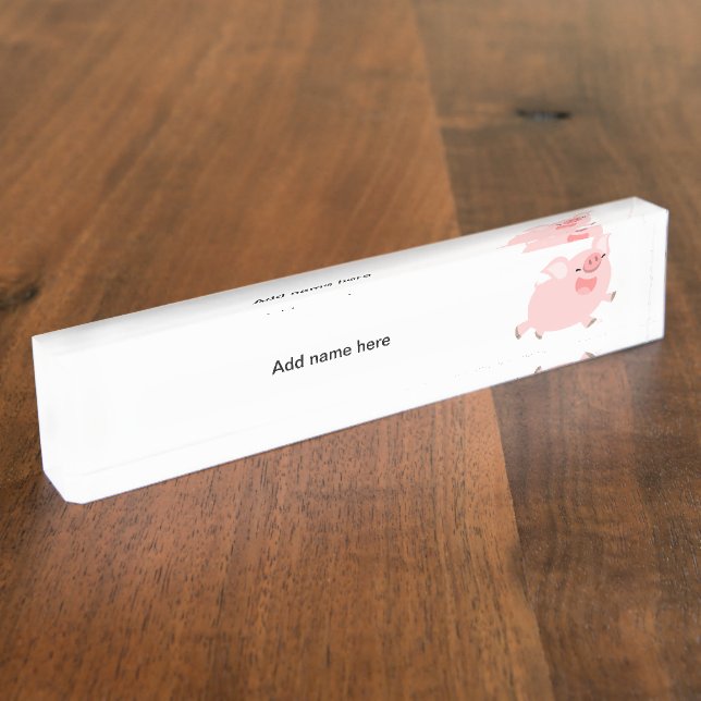 Cute Cheerful Cartoon Pig Desk Nameplate (Side)