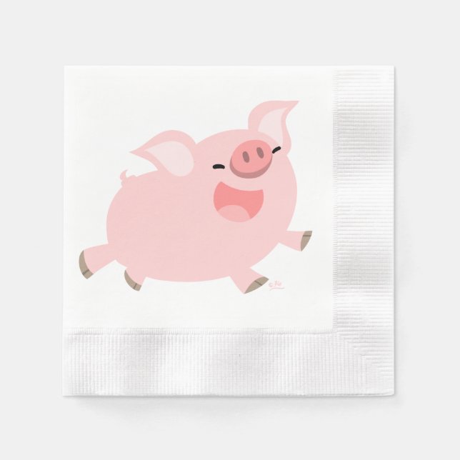 Cute Cheerful Cartoon Pig Paper Napkins (Front)