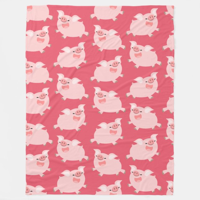 Cute Cheerful Cartoon Pigs Pattern Fleece Blanket (Front)