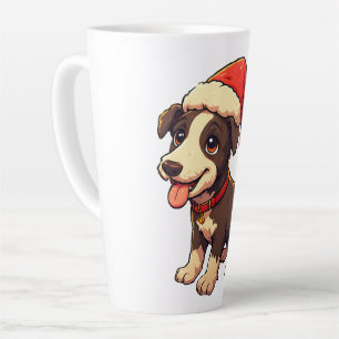Cute Cheerful Christmas Puppy with Santa Hat Latte Mug