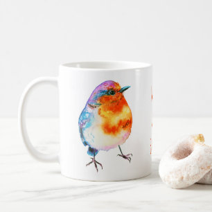 Cute Cheerful Christmas Robin Merry and Bright Coffee Mug