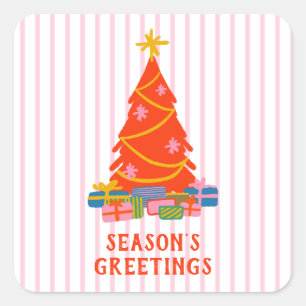Cute Cheerful Colourful Retro Modern Christmas  Square Sticker