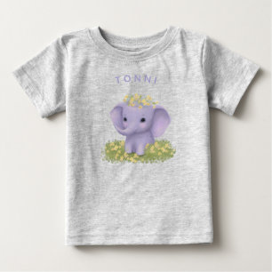 cute, cheerful elephant with wildflowers baby T-Shirt