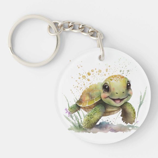 Cute Cheerful Tortoise Acrylic Keychain (Front)