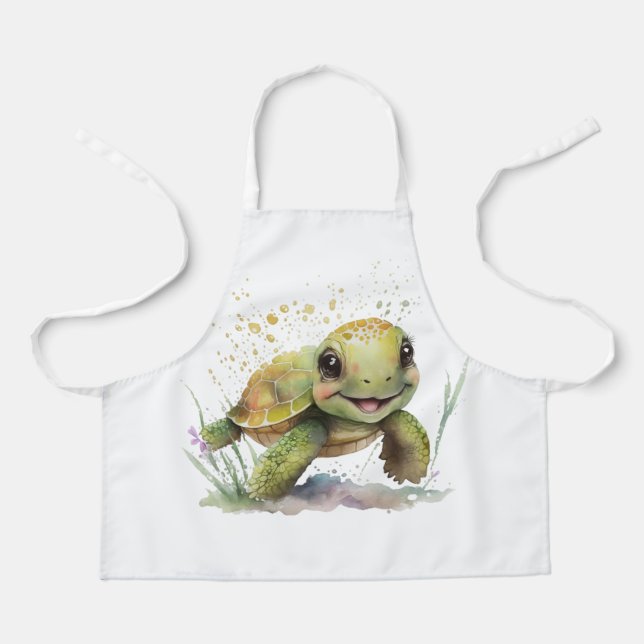 Cute Cheerful Tortoise All-Over Print Apron (Front)