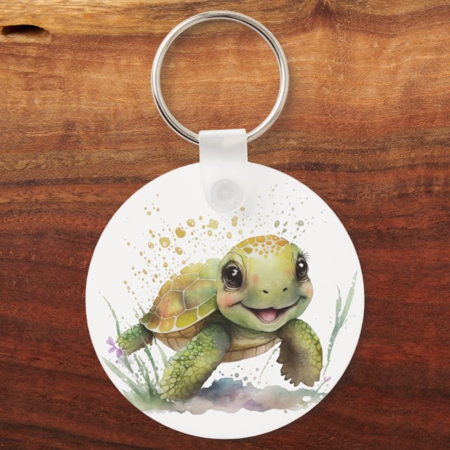 Cute Cheerful Tortoise Keychain (Front)