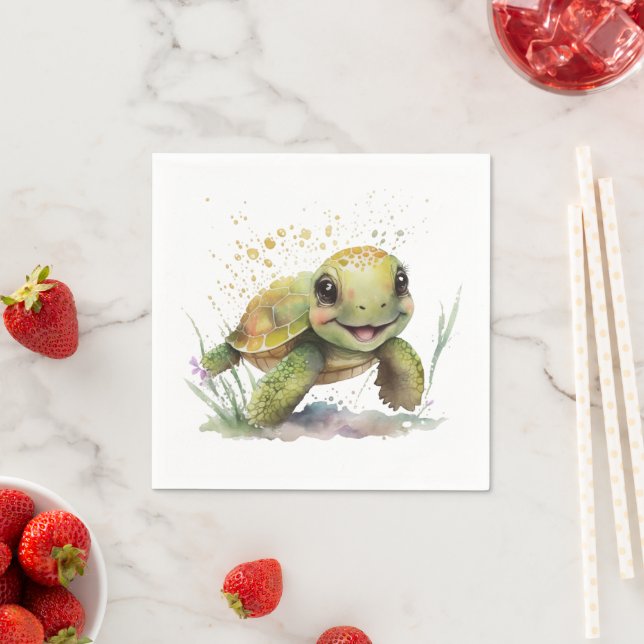 Cute Cheerful Tortoise Paper Napkins (Insitu)