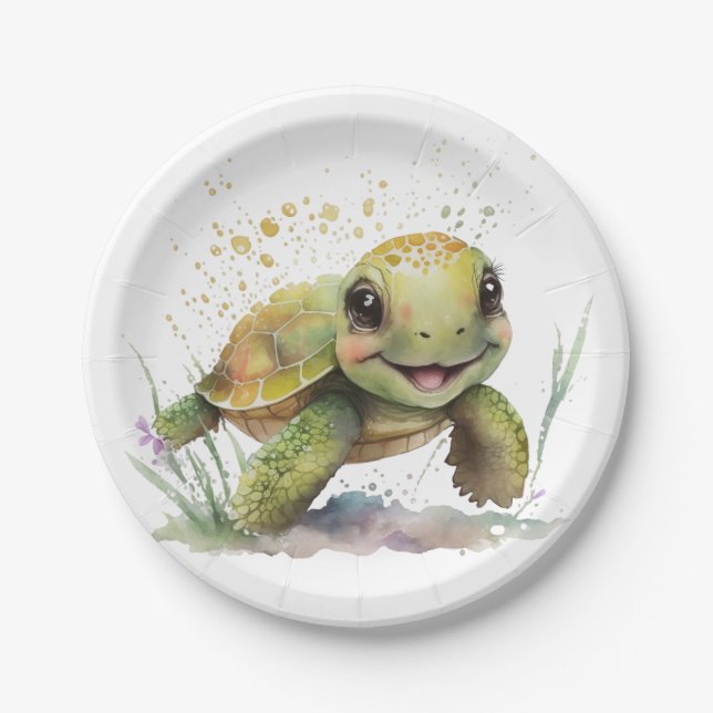 Cute Cheerful Tortoise Paper Plates (Front)