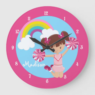 Cute Cheerleader Custom Pink Large Clock