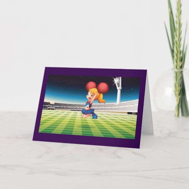 Cute Cheerleader on Sports Field Card (Front)