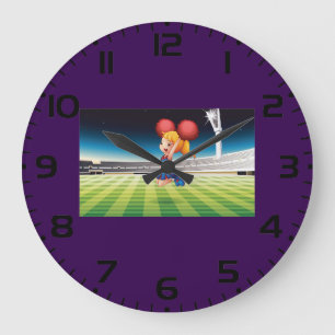 Cute Cheerleader on Sports Field Large Clock