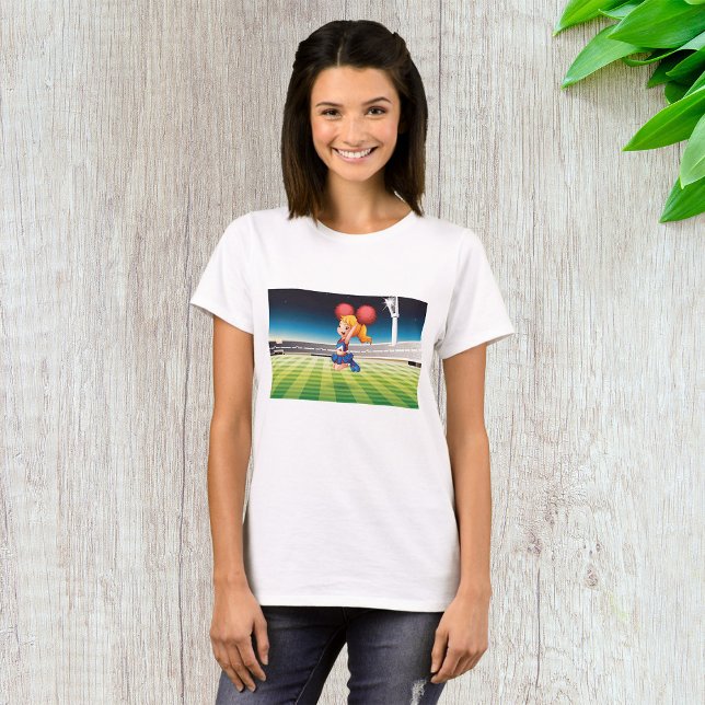 Cute Cheerleader on Sports Field T-Shirt (Creator Uploaded)