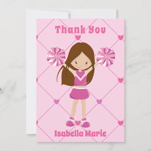 Cute Cheerleader Pink Custom Girls Thank You Card (Front)