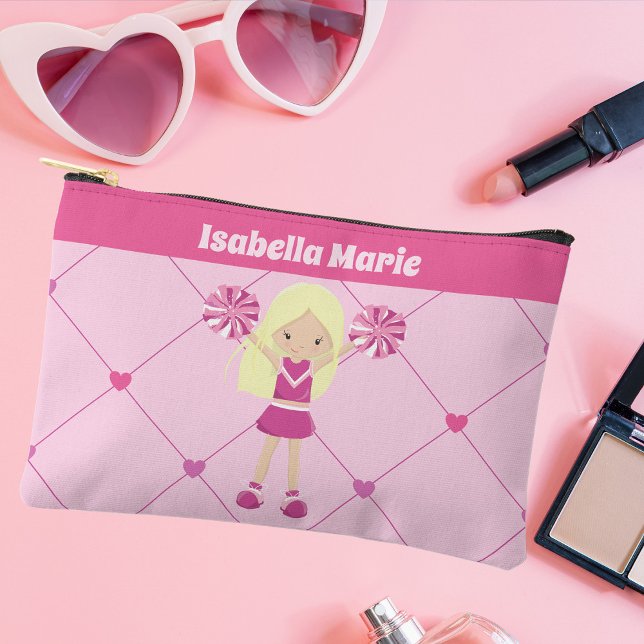Cute Cheerleader Pink Hearts Blonde Girl Custom Accessory Pouch (Creator Uploaded)