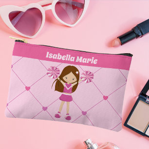 Cute Cheerleader Pink Hearts Personalised Cheer Accessory Pouch