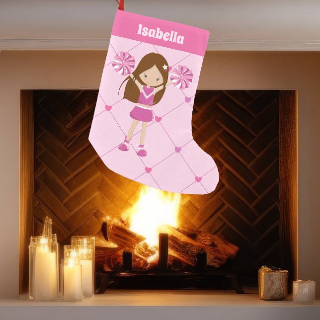 Cute Cheerleader Pink Hearts Personalised Cheer Small Christmas Stocking (Creator Uploaded)