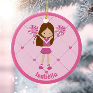 Cute Cheerleader Pink Personalised Christmas Ceramic Tree Decoration