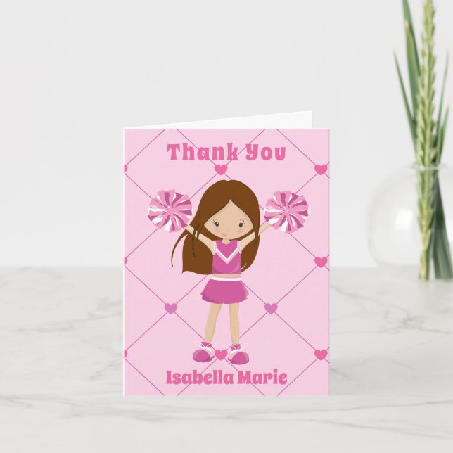 Cute Cheerleader Pink Personalised Thank You Card (Front)