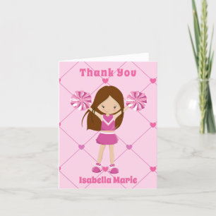 Cute Cheerleader Pink Personalised Thank You Card