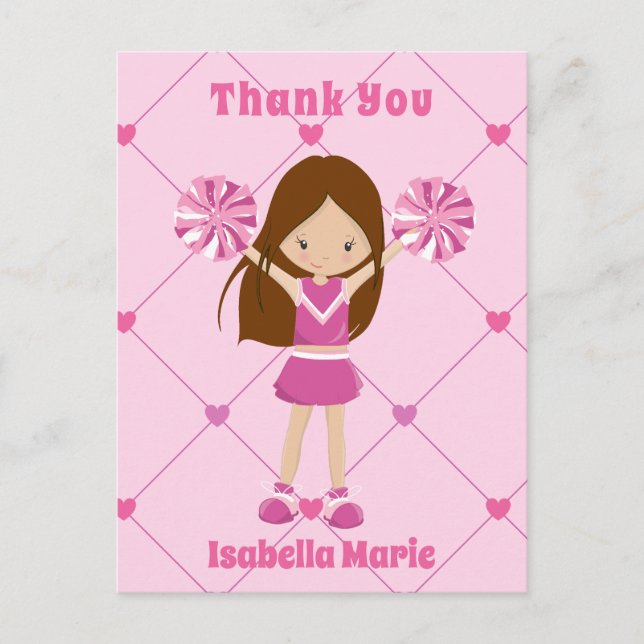 Cute Cheerleader Pink Personalised Thank You Postcard (Front)