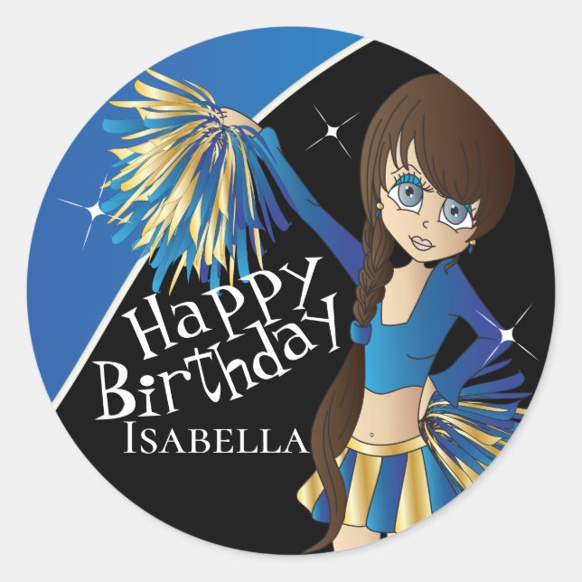 Cute Cheerleader Pom Pom Girls | Blue Classic Round Sticker (Front)