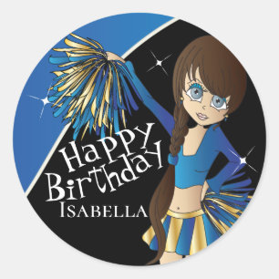 Cute Cheerleader Pom Pom Girls   Blue Classic Round Sticker