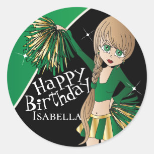 Cute Cheerleader Pom Pom Girls   Green Classic Round Sticker
