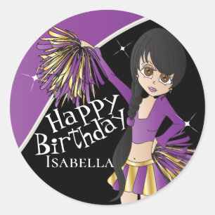 Cute Cheerleader Pom Pom Girls   Purple Classic Round Sticker