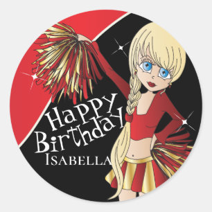 Cute Cheerleader Pom Pom Girls   Red Classic Round Sticker