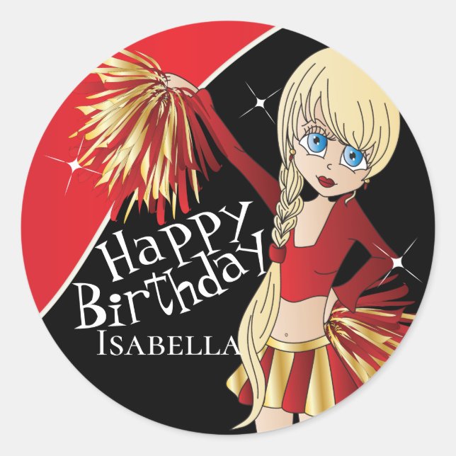 Cute Cheerleader Pom Pom Girls | Red Classic Round Sticker (Front)