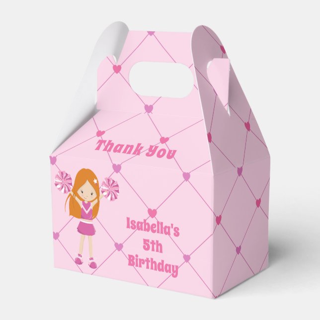 Cute Cheerleader Redhead Girl Pink Birthday Party Favour Box (Front Side)