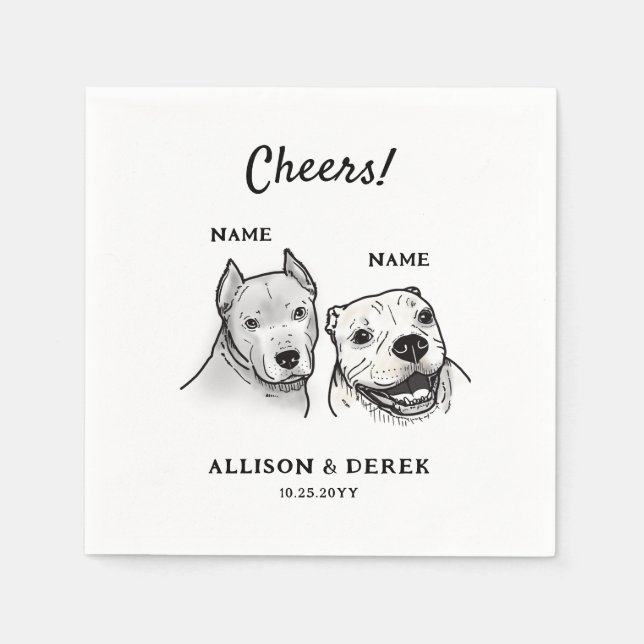 Cute Cheers Personalised 2 Dogs Wedding Cocktail  Napkin (Front)