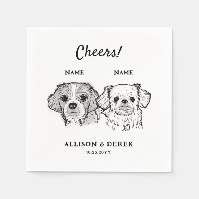 Cute Cheers Personalised 2 Dogs Wedding Cocktail  Napkin (Front)