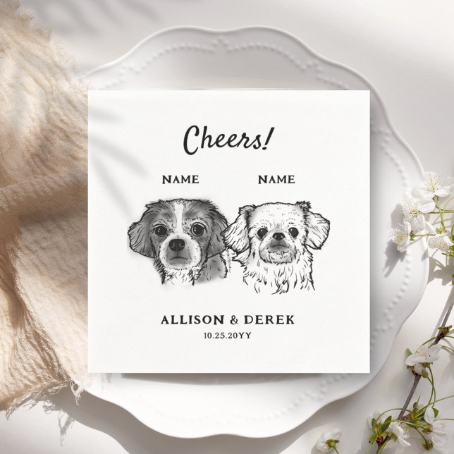 Cute Cheers Personalised 2 Dogs Wedding Cocktail  Napkin (Creator Uploaded)