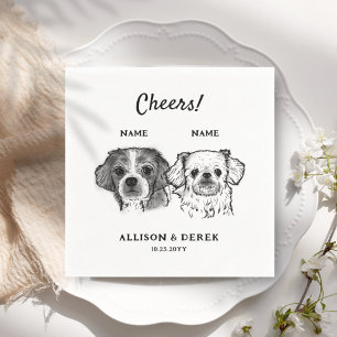 Cute Cheers Personalised 2 Dogs Wedding Cocktail  Napkin