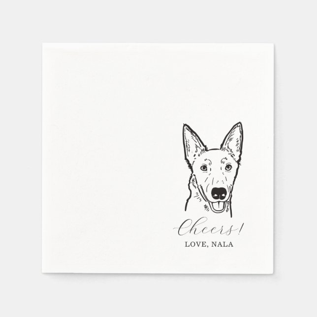 Cute Cheers Pet Face Drawing Dog Sketch Wedding Napkin (Front)
