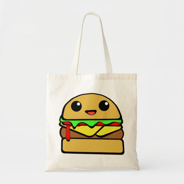 Cute Cheese Burger Character Tote Bag (Front)