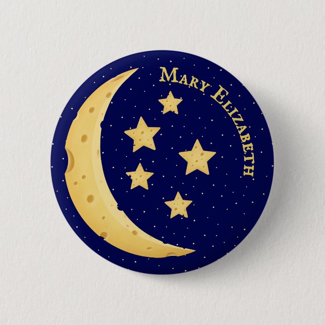 Cute Cheese Moon & Stars Celestial Name Badge (Front)