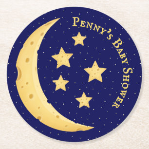 Cute Cheese Moon & Stars Personalised Celestial Round Paper Coaster