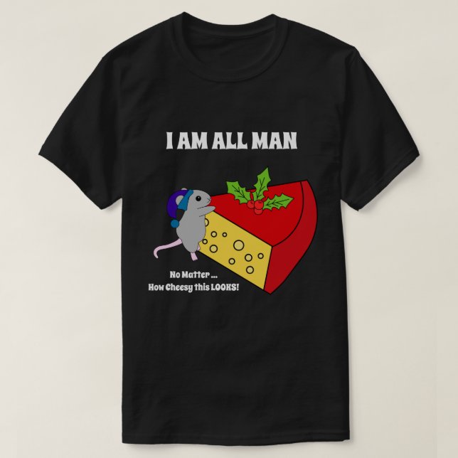 Cute Cheese Mouse Humour Christmas Manly Funny T-Shirt (Design Front)