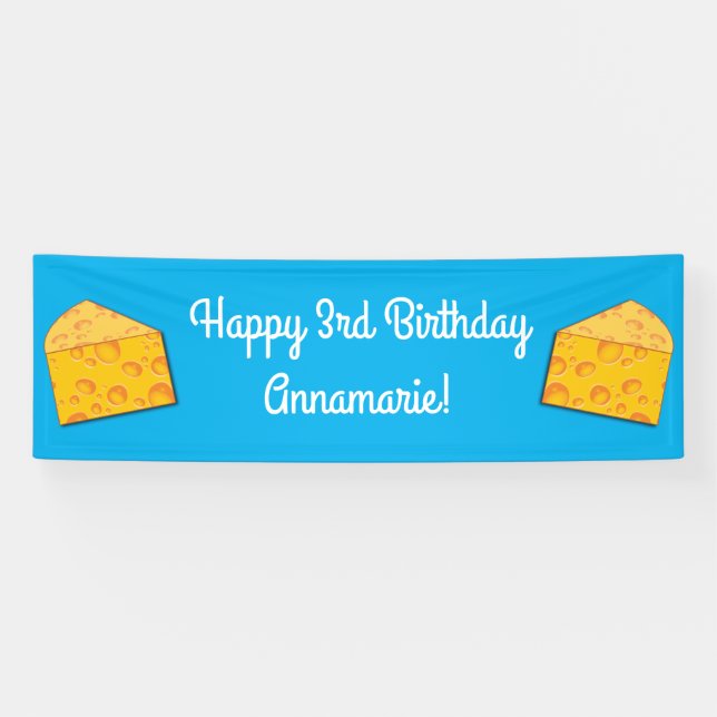 Cute Cheese Wedge Kids 1st Birthday Party Banner (Horizontal)
