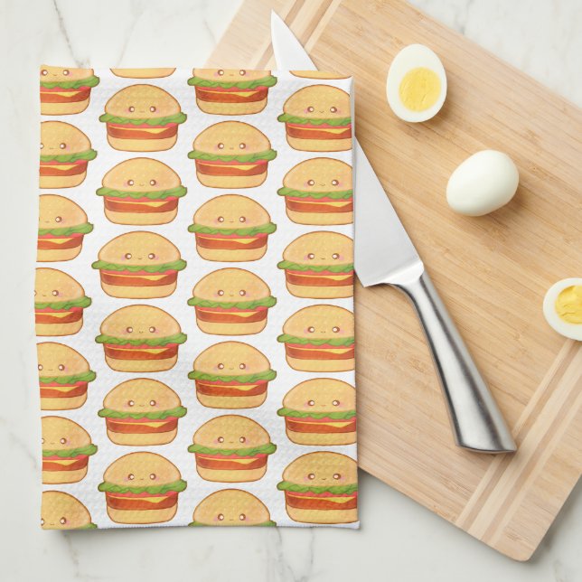 Cute Cheeseburger Tea Towel (Quarter Fold)