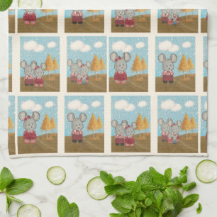 Cute Cheesy Mouse Family Comic Strip Tea Towel