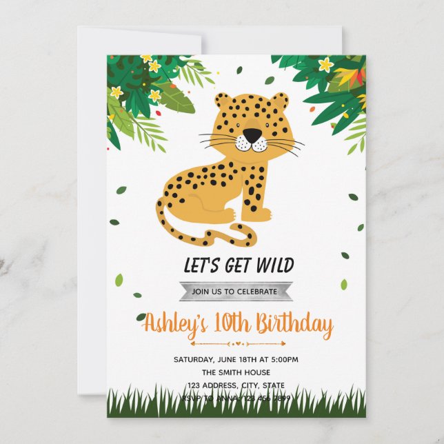Cute cheetah birthday invitation (Front)