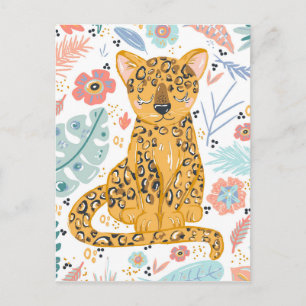 Cute Cheetah Cub and Floral Postcard