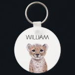 Cute Cheetah Cub Name  Key Ring<br><div class="desc">cute cheetah cub illustration custom name keychain</div>