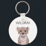 Cute Cheetah Cub Name  Key Ring<br><div class="desc">cute cheetah cub illustration custom name keychain</div>