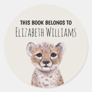 Cute Cheetah Cub Personalised Name School Classic Round Sticker