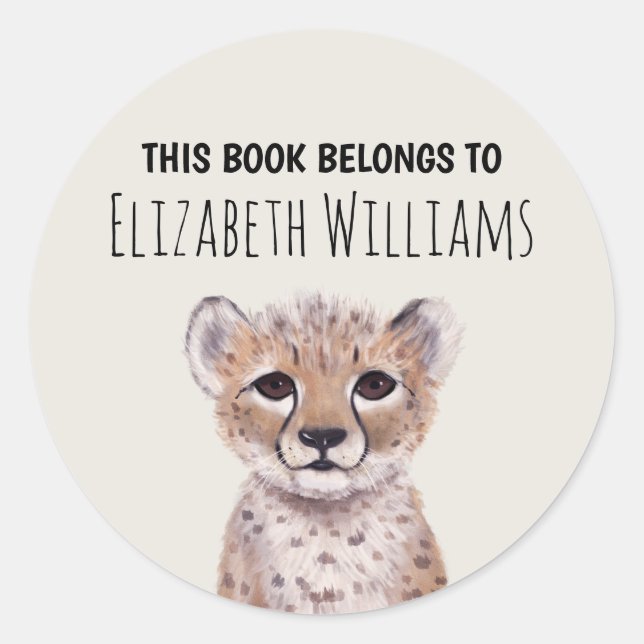 Cute Cheetah Cub Personalised Name School  Classic Round Sticker (Front)